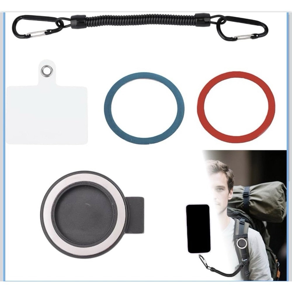 D0021-Magnetic Backpack Strap Phone Mount with Safety Lanyard and Adhesive Rings
